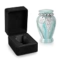 Memorials Small Urns for Human Ashes Keepsake with Case Aluminum Mini Urns for Ashes with Angel Wing Charm Decorative Burial Urn Funeral Cremation Urns for Women and Men (Light Green with Box)