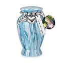 Memorials Small Urns for Human Ashes Keepsake Aluminum Mini Urns for Ashes with Angel Wing Charm Decorative Burial Urn Funeral Cremation Urns for Women and Men (Ocean Blue, Customizable)