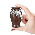Memorials Small Urns for Human Ashes Keepsake Aluminum Mini Urns for Ashes with Angel Wing Charm Decorative Burial Urn Funeral Cremation Urns for Women and Men (Walnut Brown)