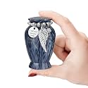 Memorials Small Urns for Human Ashes Keepsake Aluminum Mini Urns for Ashes with Angel Wing Charm Decorative Burial Urn Funeral Cremation Urns for Women and Men (Deep Navy Blue)