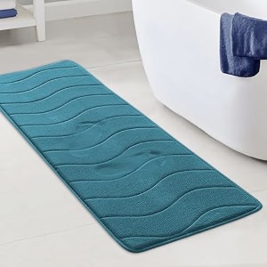 memory foam coral fleece non slip bathroom mat super soft microfiber bath mat machine washable bath rugs super absorbent thick and durable bath rugs 4734 x 1734 dark teal waved pattern