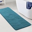 Memory Foam Coral Fleece Non Slip Bathroom Mat, Super Soft Microfiber Bath Mat Machine Washable Bath Rugs Super Absorbent Thick and Durable Bath Rugs 47" x 17" (Dark Teal Waved Pattern)