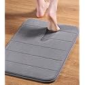 24" x 17" Microfiber Memory Foam Bath Mat with Anti-Skid Bottom Non-Slip Quickly Drying Dove Gray Striped Pattern