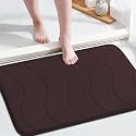 Memory Foam Bath Mats Non-Slip Bathroom Rugs Water Absorbent Fast Dry Soft Comfortable Stylish (Brown, Waved Pattern, Size: W17 x L24)