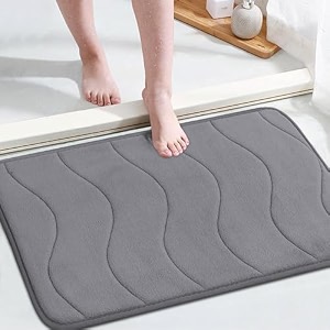 memory foam coral fleece non slip bathroom mat super soft microfiber bath mat machine washable bath rugs super absorbent thick and durable bath rugs 2434 x 3634 grey waved pattern