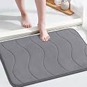 Memory Foam Coral Fleece Non Slip Bathroom Mat, Super Soft Microfiber Bath Mat Machine Washable Bath Rugs Super Absorbent Thick and Durable Bath Rugs 24" x 36" (Grey Waved Pattern)