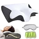 Memory Foam Ergonomic Pillows, Contoured Support Pillows for Side Back Stomach Sleepers (Black)