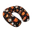 Memory Foam Neck Support for Travel, U-Shaped Pillow Fire Ball Soccer Basketball Baseball Football Sport for Comfort on Airplanes, Cars, and Trains