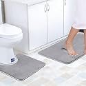 Memory Foam Toilet Rugs for Bathroom U Shaped Contour Set Extra Soft and Absorbent Bath Rugs Floor Mats for Bath/Tub/Shower (Grey, 20" x 32" &amp; 20" x 20")