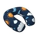 Memory Foam U Pillow Blue Sky Camo Boho Sun Moon, Travel Neck Support for Comfortable Sleep on Flights, Drives, and at Work