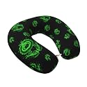 Memory Foam U Pillow Green Fire Flame Dragon Art, Travel Neck Support for Comfortable Sleep on Flights, Drives, and at Work