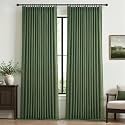 Memory Trained Dark Green Curtains for Sliding Glass Door 105 Inches Extra Long, Pleated Blackout Dual Layer Linen Blend Noise Blocking Insulated Elegant Windows Drapes 2 Panels Set with Hooks &amp; Rings