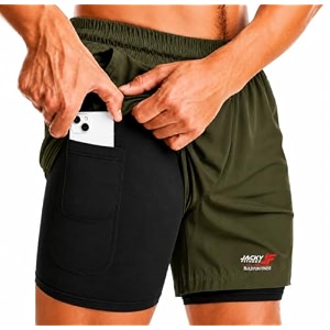 Mens 2-in-1 Dual Layer Workout Shorts with