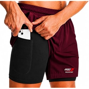 Mens 2-in-1 Dual Layer Workout Shorts with
