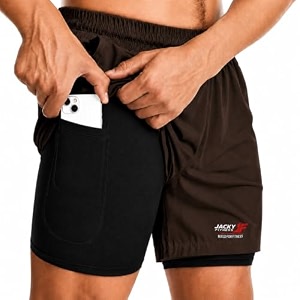 Mens 2-in-1 Dual Layer Workout Shorts with