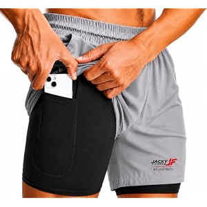 Mens 2-in-1 Dual Layer Workout Shorts with