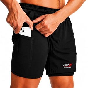 Mens 2-in-1 Dual Layer Workout Shorts with