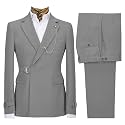 Men's 2 Piece Suit with Metal Clasp Slim Fit Suit Stylish Business Pants Casual Wedding Grooms Tuxedo Suit