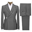 Men's 2 Piece Suit with Metal Clasp Slim Fit Suit Stylish Business Pants Casual Wedding Grooms Tuxedo Suit