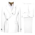 Men's 2 Piece Suit with Metal Clasp Slim Fit Suit Stylish Business Pants Casual Wedding Grooms Tuxedo Suit