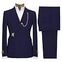 Men's 2 Piece Suit with Metal Clasp Slim Fit Suit Stylish Business Pants Casual Wedding Grooms Tuxedo Suit