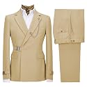 Men's 2 Piece Suit with Metal Clasp Slim Fit Suit Stylish Business Pants Casual Wedding Grooms Tuxedo Suit