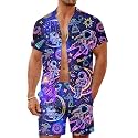 Men's 80s 90s Neon Hawaiian Shirt Rave Disco Glow Party Sets