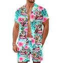 Men's 80s 90s Neon Hawaiian Shirt Rave Disco Glow Party Sets