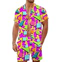 Men's 80s 90s Neon Hawaiian Shirt Rave Disco Glow Party Sets