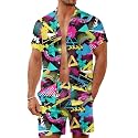Men's 80s 90s Neon Hawaiian Shirt Rave Disco Glow Party Sets