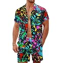 Men's 80s 90s Neon Hawaiian Shirt Rave Disco Glow Party Sets