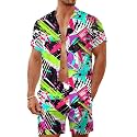 Men's 80s 90s Neon Hawaiian Shirt Rave Disco Glow Party Sets