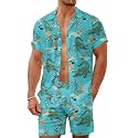 Men's 80s 90s Neon Hawaiian Shirt Rave Disco Glow Party Sets