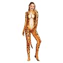 Men's Animal Bodysuit Costume with Big Tail Print Petsuit Spandex Furry Jumpsuit Cosplay Halloween Party