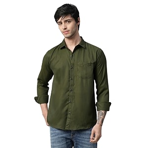 Mens Army Green Regular Fit Casual Shirt