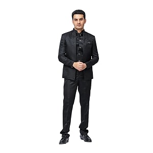 Mens Black Indo-Western 3-Piece Set - Blazer