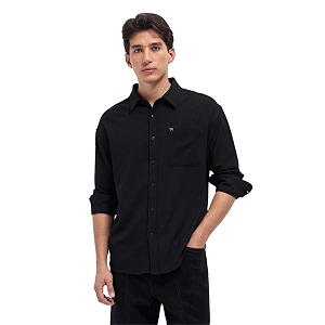 Mens Black Relaxed Fit Textured Woven Casual