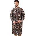 Men39s Black Silk Blended Solid Embroidered Long