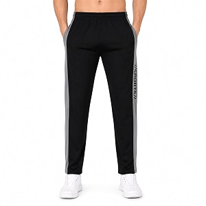 Mens Black Sports Track Pants with Grey