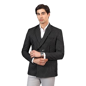 Mens Black Striped Double-Breasted Blazer