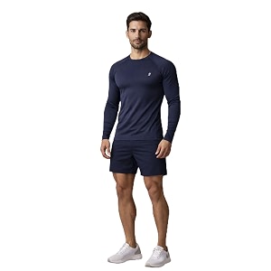 Mens Blue Lycra Spandex Compression Solid Quick