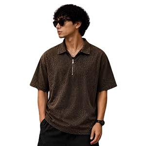 Mens Brown French Terry Cotton Oversized Polo