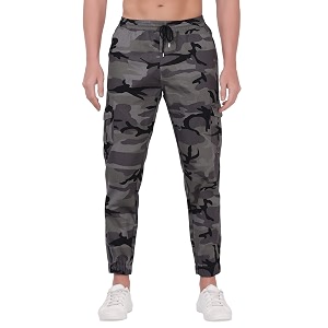 Mens Camouflage Grey Army- Print Joggers Elastic