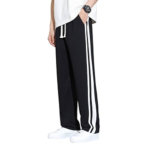 Mens Casual Black and White Striped Track