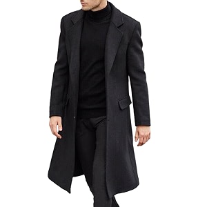 men39s casual trench coat slim fit notched collar long jacket overcoat single breasted pea coat wih pockets