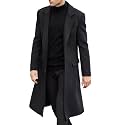 Men's Casual Trench Coat Slim Fit Notched Collar Long Jacket Overcoat Single Breasted Pea Coat wih Pockets