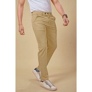 Mens Classic Khaki Formal Trousers Slim Fit