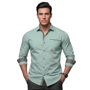 Mens Cotton Blend Shirt with Solid Long