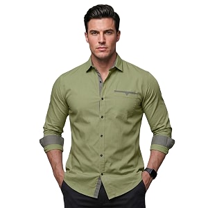 Mens Cotton Blend Shirt with Solid Long