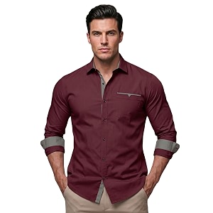 Mens Cotton Blend Shirt with Solid Long